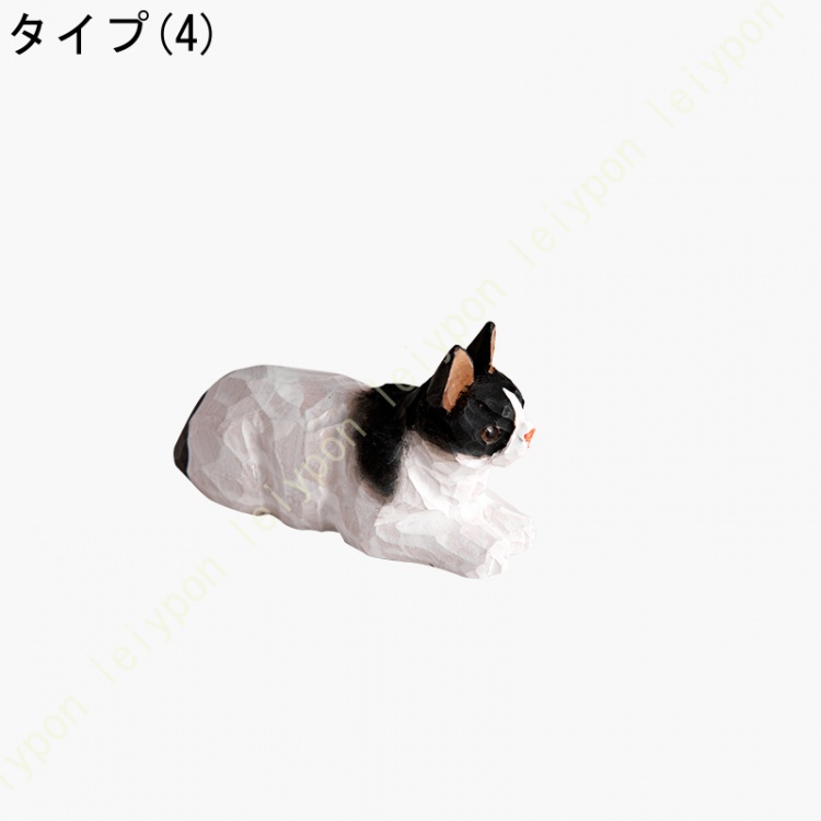 猫置物可愛い 猫の木製置物 木彫りの置物 ミニチュア シカ