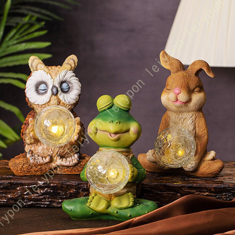 フクロウ 置物 かわいい ふくろう雑貨 カエル飾り ソーラー