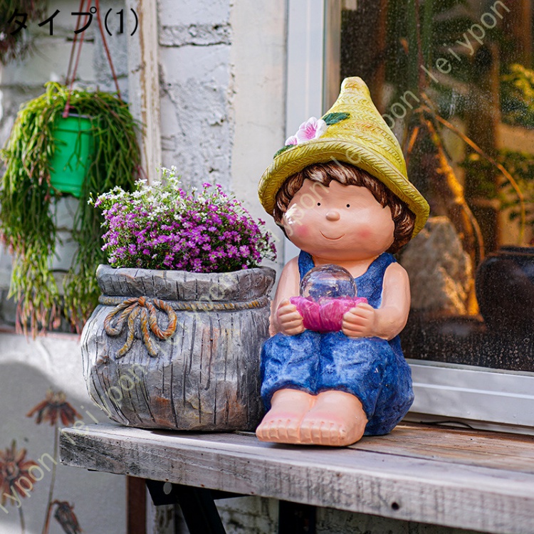 人形 おきもの カントリー 女の子 樹脂像 植木鉢 プランター