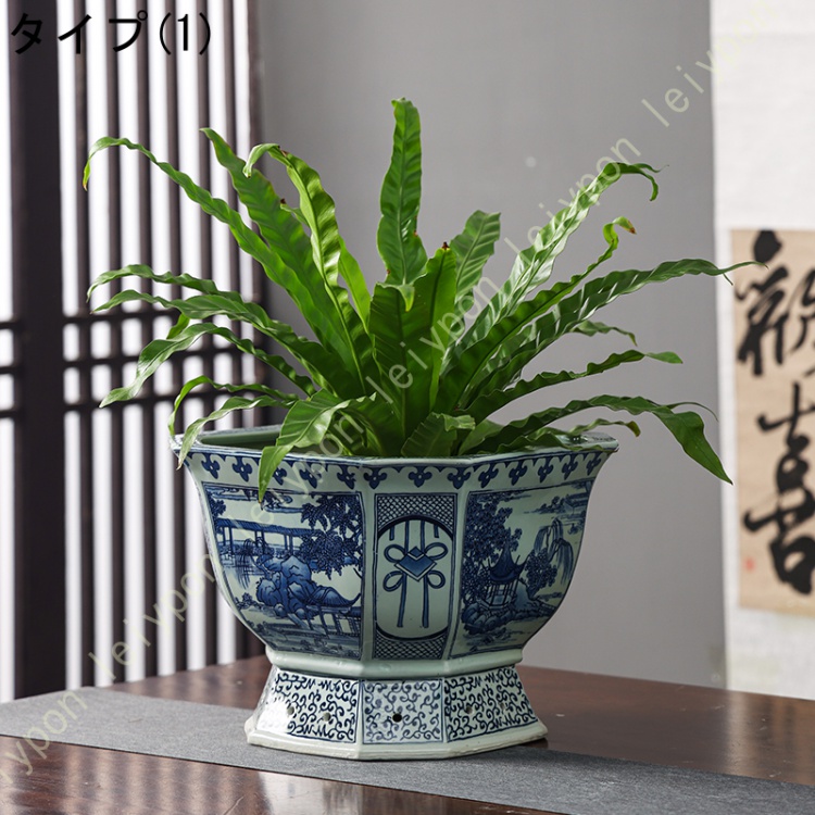 N0065 北欧 5号 青花磁器 貫入 高級 植木鉢 室内 陶器鉢 多肉 観葉 植物 鉢