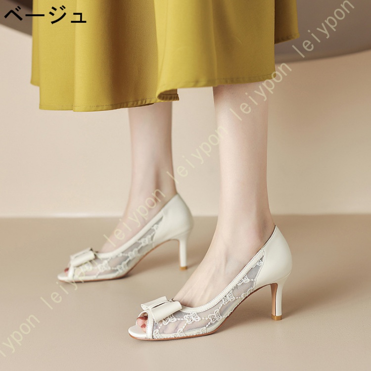 パンプス ハイヒール オープントゥ オフィス 通勤 通学 レース ヒール 美脚 ビジネス 歩きやすい 疲れにくい レディース パンプス フォーマル リクルート 通勤_2