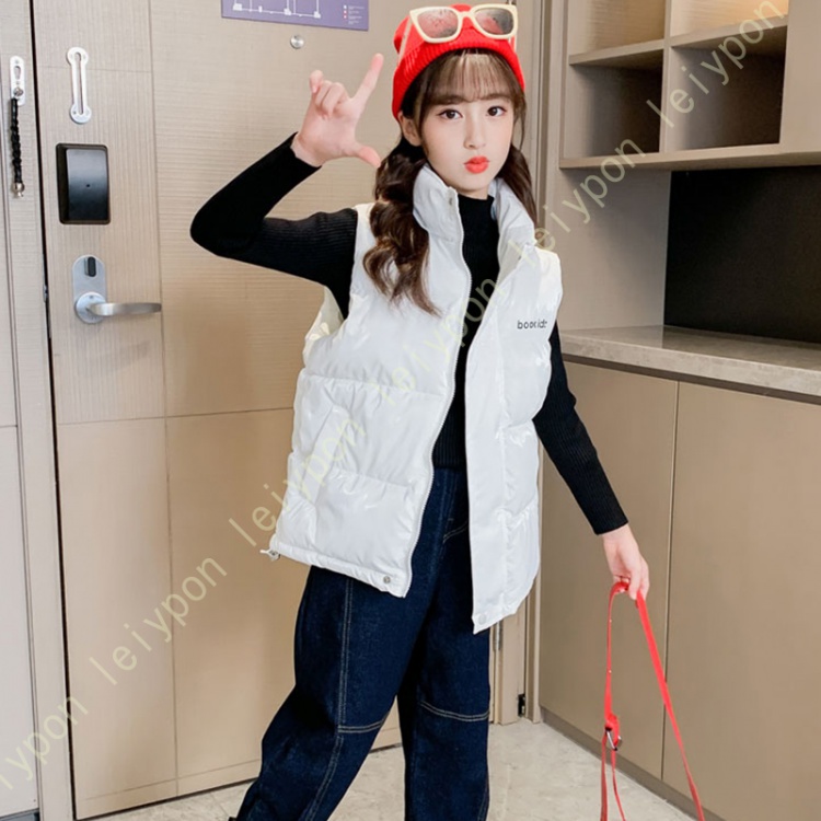 ガールズ ダウンベスト 袖なし ベスト スタンドカラー 中綿 綿入れ 洋服 厚手 チョッキ 無地 中綿ベスト アウター キッズ ノースリーブ リバーシブル 女の子 |  | 02