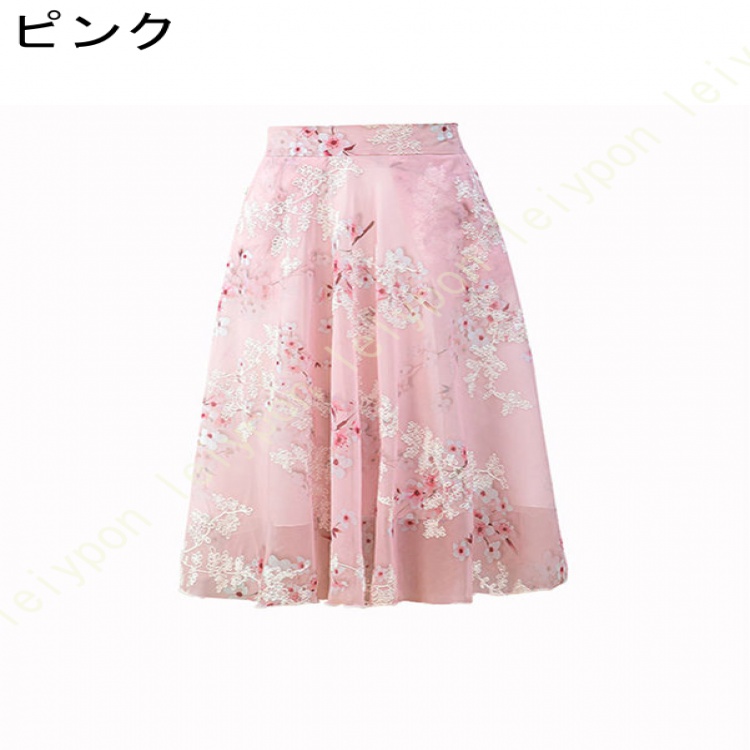 レディース 膝丈 スカート シフォン フレアスカート 花柄 Aライン ハイウエスト フォーマル お洒落 ボトムス ゆったり ウエストゴム お出掛け 普段着 通勤 |  | 01