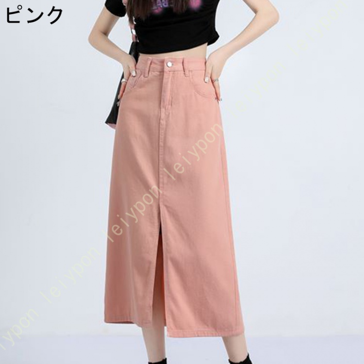 スリット ロング デニム スカート | レディース ロングスカート タイトスカート タイト 美脚 黒 ミモレ ミモレ丈 膝丈 ひざ丈 ポケット付き ハイウエスト |  | 03