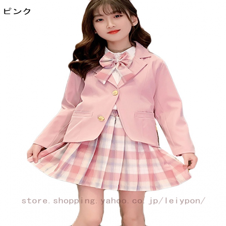 3点セット 卒業式 スーツ 入学式 女の子 チェック柄 セットアップ キッズ フォーマル ジャケット スカート ブラウス 卒園式 子供服 子供スーツ 子ども服_1