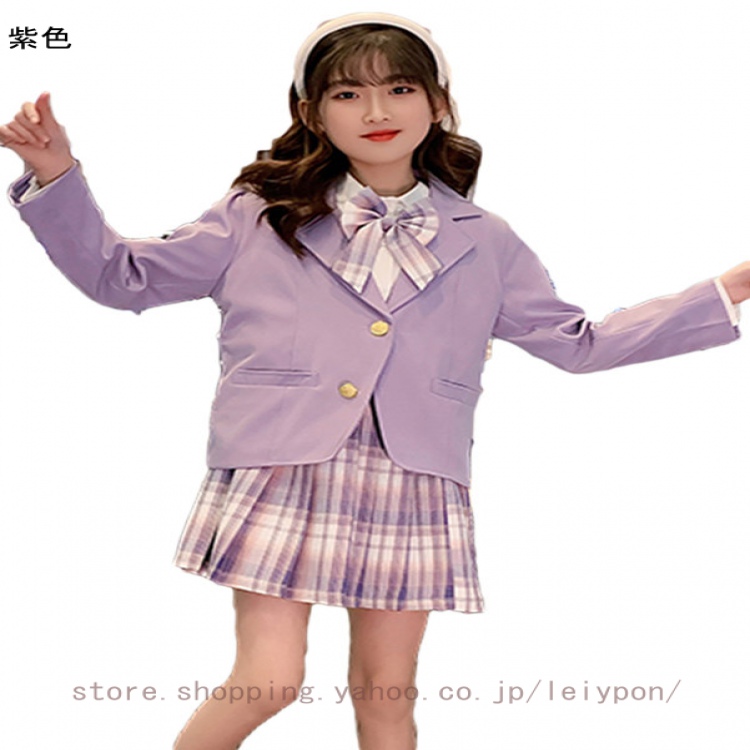 3点セット 卒業式 スーツ 入学式 女の子 チェック柄 セットアップ キッズ フォーマル ジャケット スカート ブラウス 卒園式 子供服 子供スーツ 子ども服_2