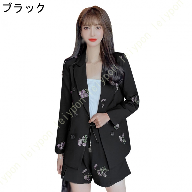 レディース スーツ セットアップ フォーマルスーツ スーツセット 長袖 ショートパンツ 上下セット オフィス カジュアル フォーマル 通勤 通学 事務服 ビジネス_1