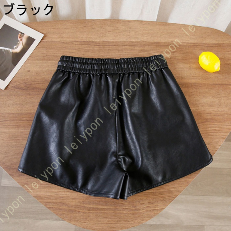 レザーショートパンツ レディース 短パン PU革 ハイウエスト セクシー ポケット付き ウェストゴム ショート丈 膝上 黒 秋冬春服 光沢 柔らか ショーパン |  | 01