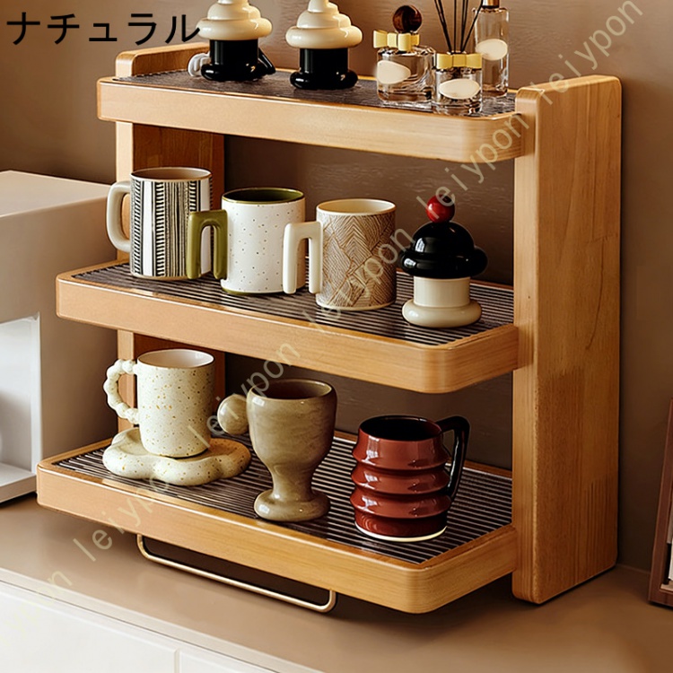 食器棚 小さな 木製 卓上 収納棚 キッチン収納 リビング収納 寝室 トールキャビネット ウッドカラー キッチン リビングルーム 装飾品 日用品 カップ 果物_1