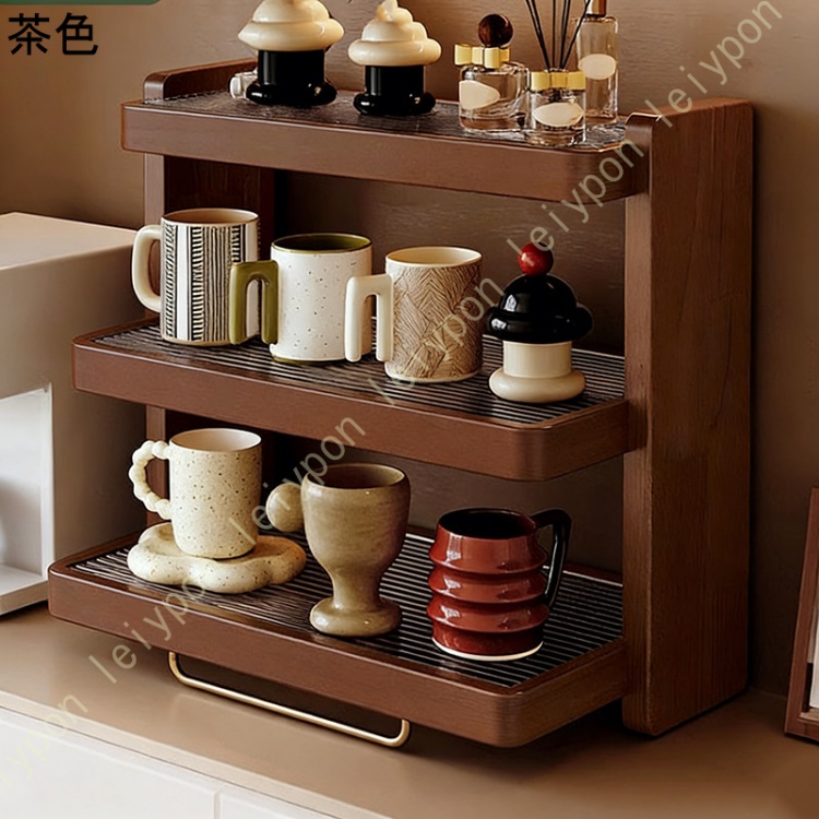 食器棚 小さな 木製 卓上 収納棚 キッチン収納 リビング収納 寝室 トールキャビネット ウッドカラー キッチン リビングルーム 装飾品 日用品 カップ 果物_2
