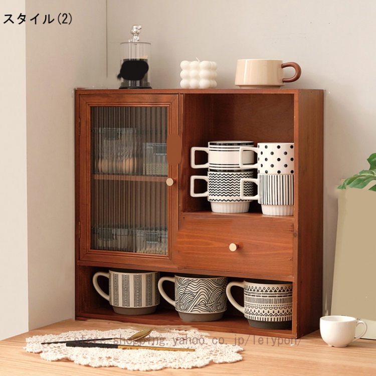 防塵キャビネット 食器棚 サイドボード 無垢材 飾り棚 ティーカップ ティーセット シェルフ 収納キャビネット キャビネット マグカップ 卓上収納 引き出し |  | 02