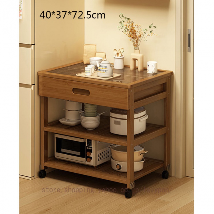 キッチンワゴン キャスター付 木製 引き出し付き 食器棚 電子レンジ台