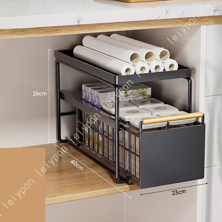 シンク下 収納 スライド 引き出し キッチンラック 2段 ラック 棚