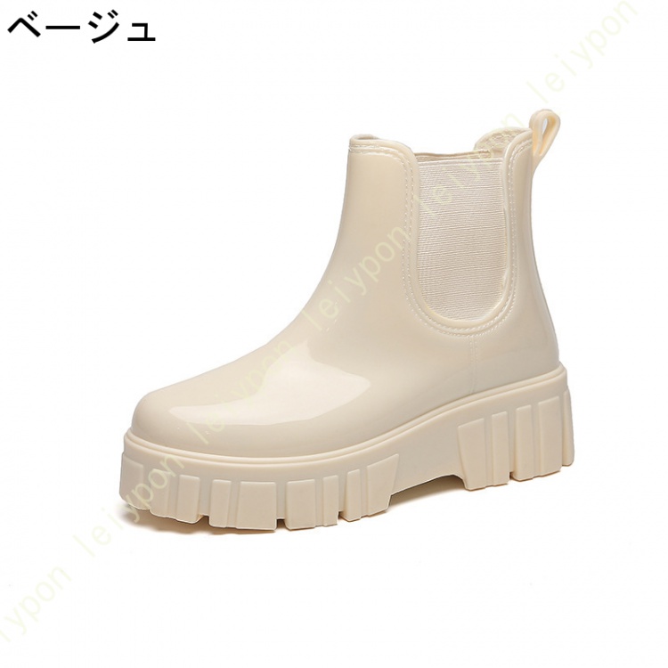 ランズエンド レインブーツ ベージュ 美品 レインシューズ igor レインブーツ レディース ショート ブーツ 防水 サイド