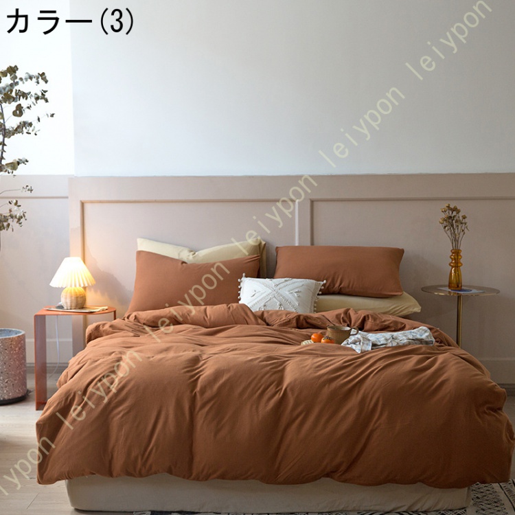 布団カバー4点セット 寝具カバー 綿 無地 ベッドカバー 掛け布団カバー 枕カバー ボックスシーツ/フラットシーツ ベッド用 布団用 コットン 防ダニ かわいい_3