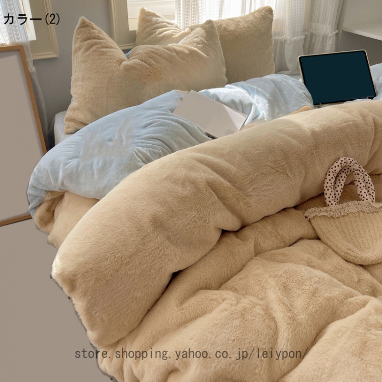 ベッド用品 寝具カバーセット 掛け布団カバー フランネル 厚手起毛 花柄 布団カバーセット 暖かい 4点セット 掛ふとんカバー 防寒対策 柔らか 北欧風 冬_2