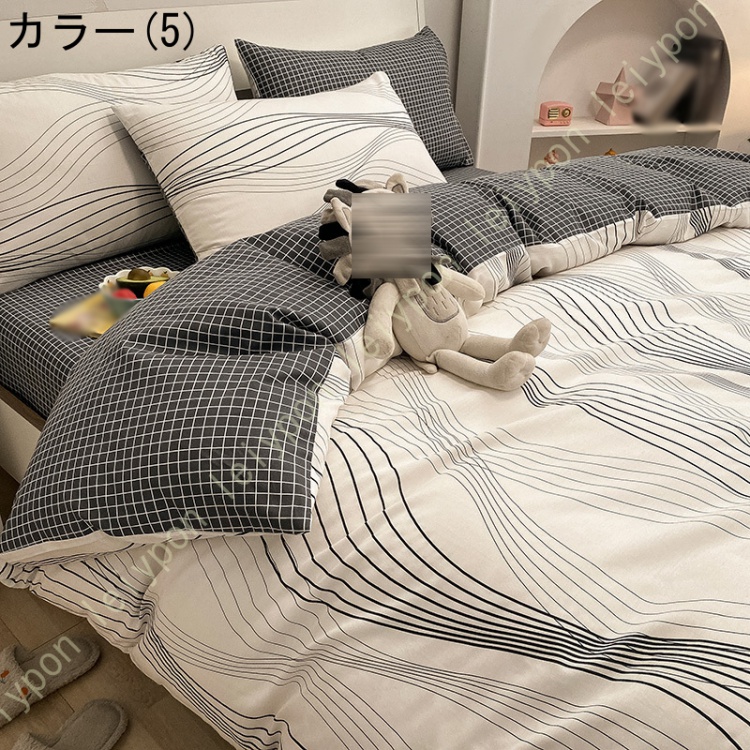 布団カバーセットチェック柄 可愛い 綿100% 大人 子供 柔らかい 肌に優しい フラットシーツ 掛け布団カバー 枕カバー プレゼント 通気性 速乾 防ダニ 四季通用_4