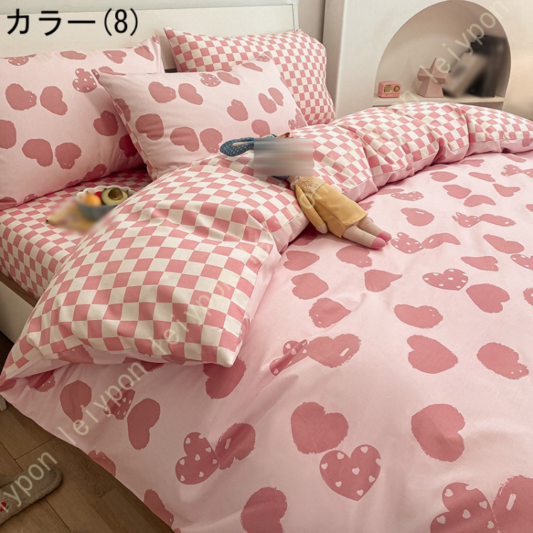 布団カバーセットチェック柄 可愛い 綿100% 大人 子供 柔らかい 肌に優しい フラットシーツ 掛け布団カバー 枕カバー プレゼント 通気性 速乾 防ダニ 四季通用_7