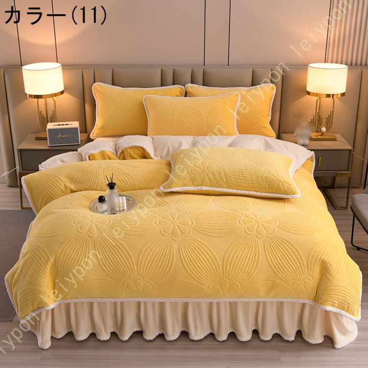 姫系 布団カバーセット 保温 ふかふか フランネル 冬 あったか フリル 寝具カバー4点セット おしゃれ 防寒 柔らかい ベッドカバー ベッドスカート_11