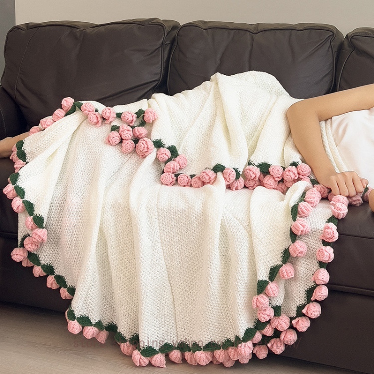 マルチブランケット ショール ひざ掛け ハンドメイド ローズ
