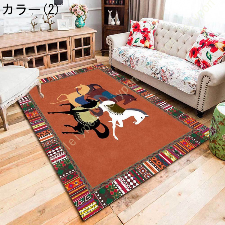 馬柄 アジアン ラグマット 可愛い カーペット マット すべり止め 夏 冬