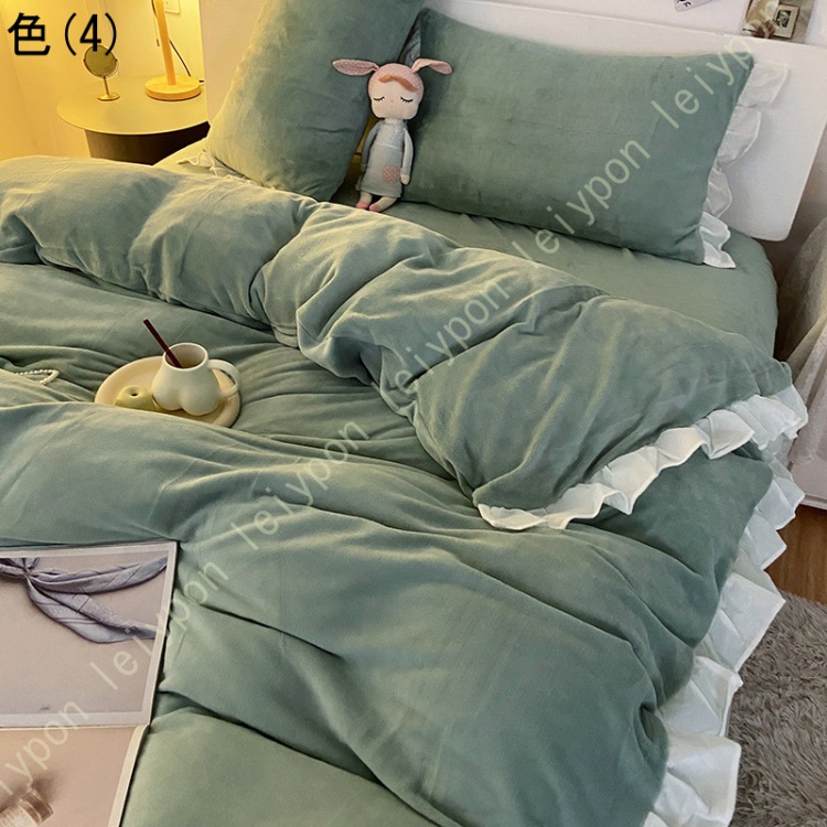 布団カバー フリル付き 無地柄 シングル 3点セット 4点セット 寝具カバー 掛け布団カバー 掛ふとんカバー 枕カバー 肌に優しい おしゃれ あったか 洗い替え_4