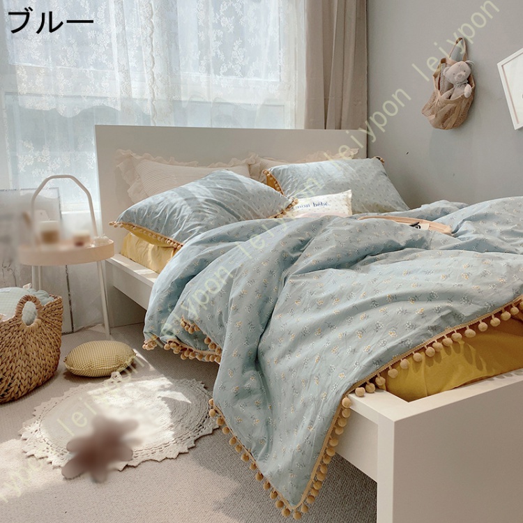 布団カバー 3点セット シングル ポンポン 和洋 おしゃれ 可愛い 和式 セット 北欧 ダブル 4点セット 掛け布団カバー フラットシーツ 枕カバー 掛布団カバー_1