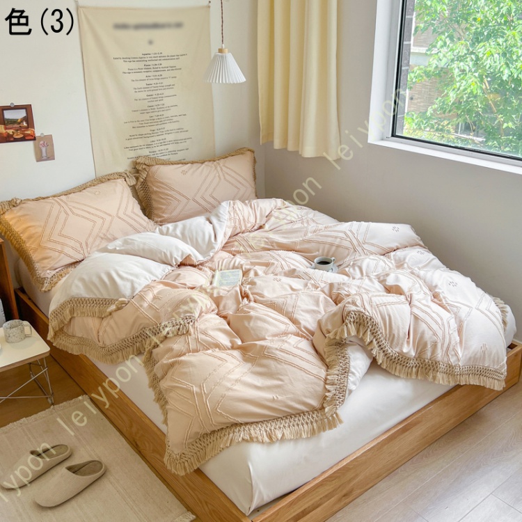 掛け布団カバーセット タッセル付き フリンジタッセル 姫系 四季通用 シングル 3点セット ポリエステル 寝具カバーセット 枕カバー お誕生日プレゼント_3
