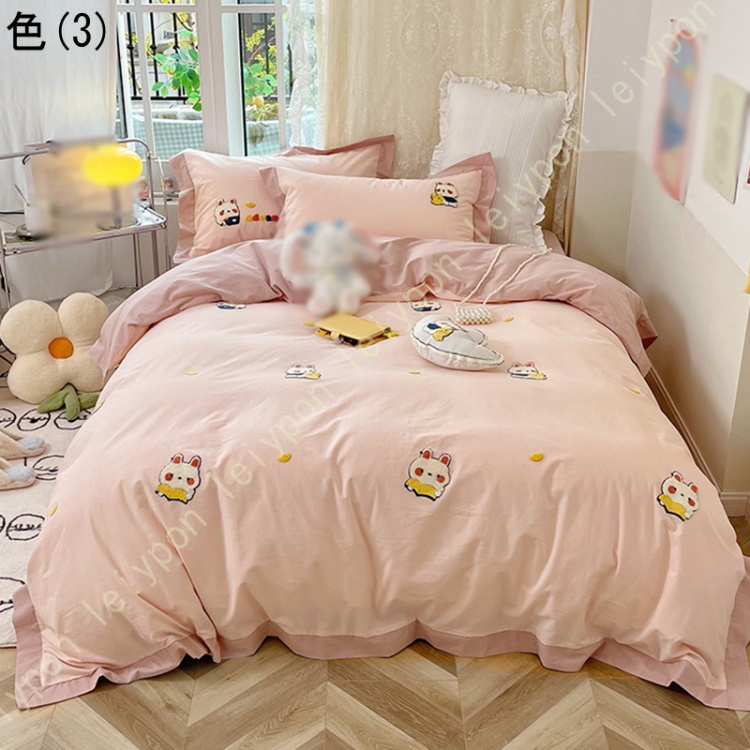寝具カバーセット ふとんカバー 3点セット フリル フリル付き 布団カバー 4点セット フラットシーツ 枕カバー まくらカバー 掛け布団 カバー付き シングル_3