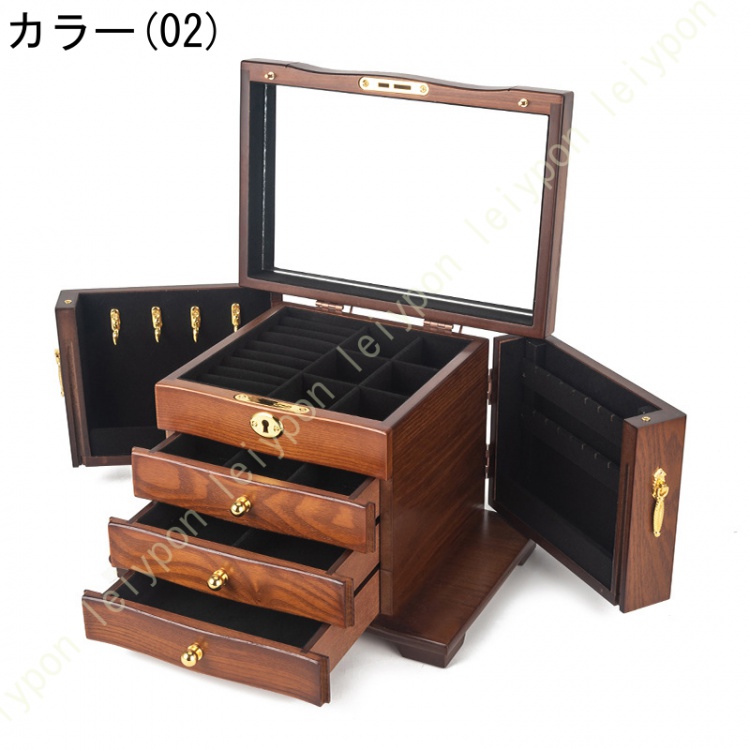 ジュエリーボックス 宝石箱 木製 引き出し式 アクセサリーケース ミラー付き ジュエリーケース 小物収納 指輪 ネックレス イヤリング ピアス |  | 02