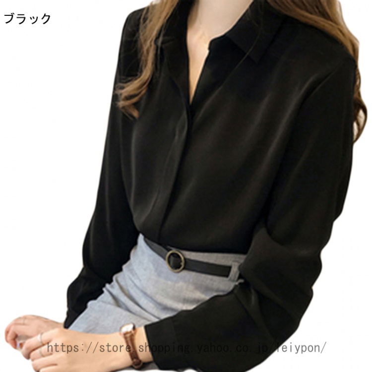 ブラウス レディース シャツ シフォン 長袖 無地 袖ボタン ラペル ゆったり 大人 トップス きれいめ ドレープ 普段着 カジュアル オフィス 夏 ワイシャツ OL |  | 04