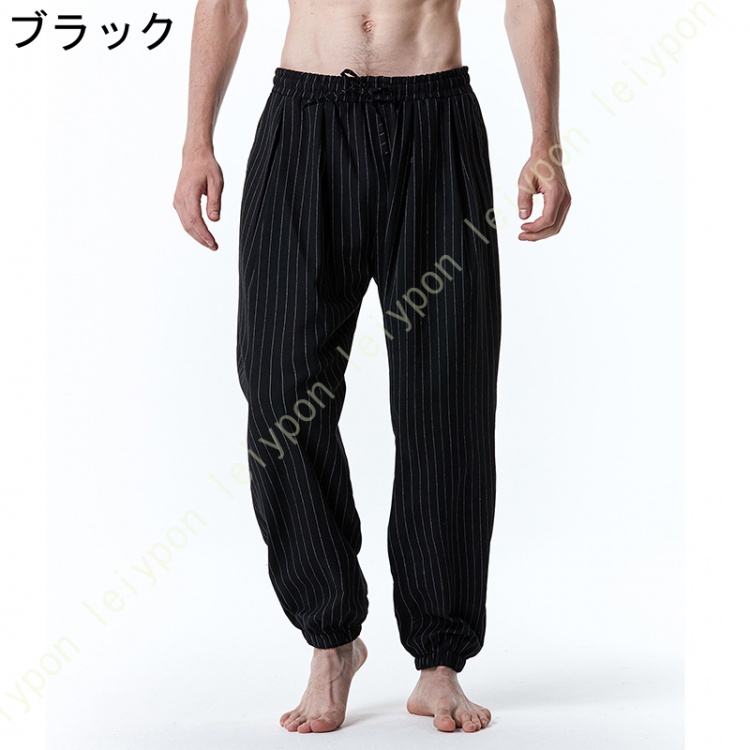 サルエルパンツ メンズ アンクル イージー 裾ゴム イージーサルエルパンツ メンズパンツ スラックス パンツ テーパードパンツ ロング丈 ストライプ 灰 黒 |  | 01