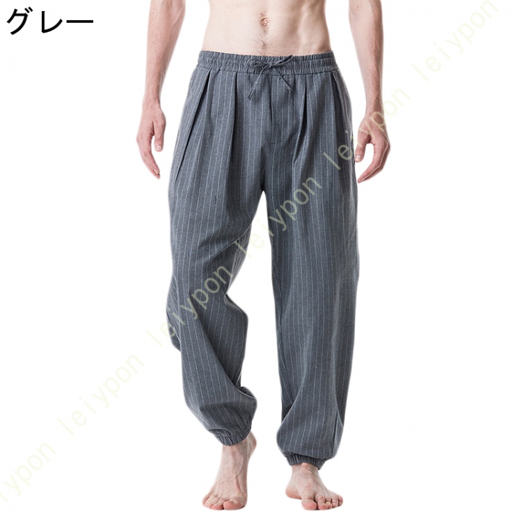 サルエルパンツ メンズ アンクル イージー 裾ゴム イージーサルエルパンツ メンズパンツ スラックス パンツ テーパードパンツ ロング丈 ストライプ 灰 黒 |  | 02