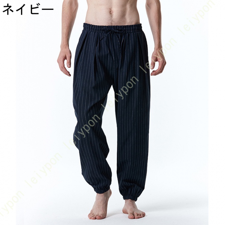 サルエルパンツ メンズ アンクル イージー 裾ゴム イージーサルエルパンツ メンズパンツ スラックス パンツ テーパードパンツ ロング丈 ストライプ 灰 黒 |  | 03