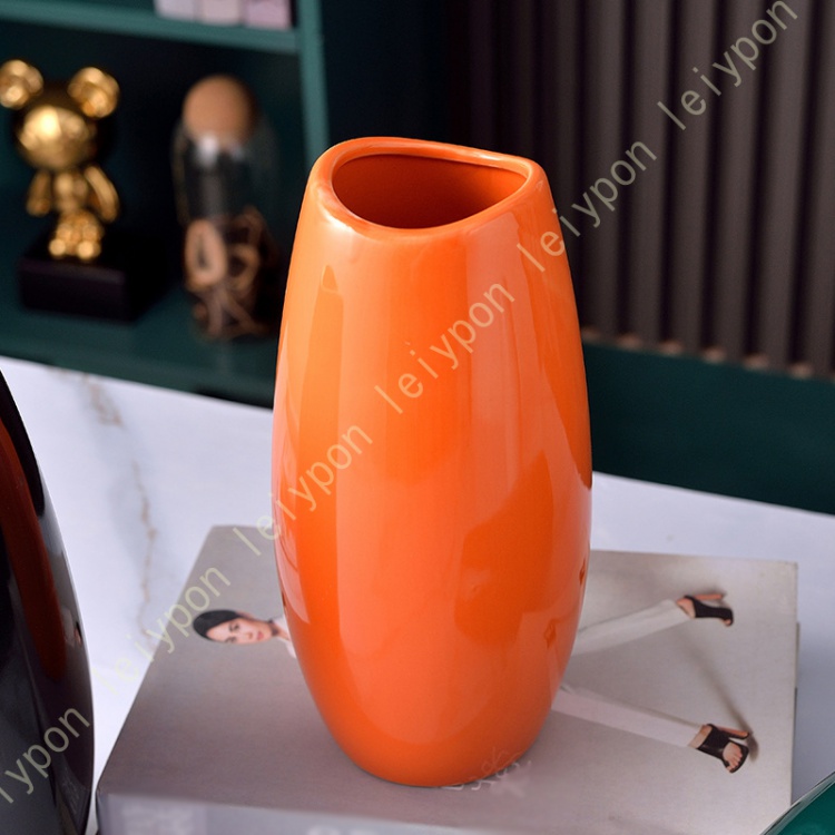 花瓶 花びん 陶器 花器 フラワーベース オレンジ 大 かびん エレガント 