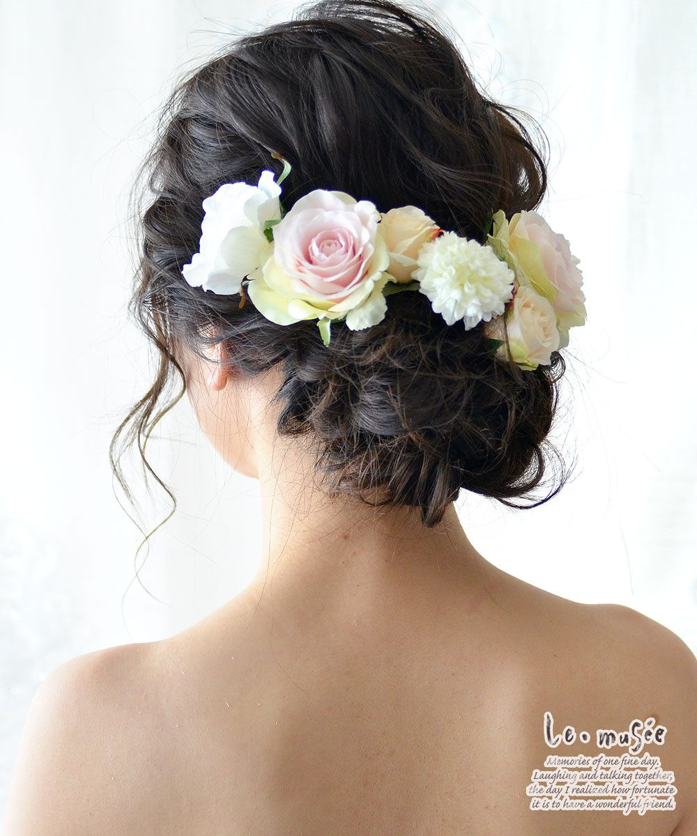 ヘッドドレス ウェディング 髪飾り 花 人気 ピンク ヘアアクセサリー ブライダル 成人式 袴 振袖 結婚式 かわいい 造花 ニナ