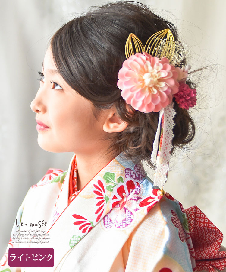 七五三 髪飾り 花とレースの和装かみかざり 2色 | 753 花 ヘッドドレス