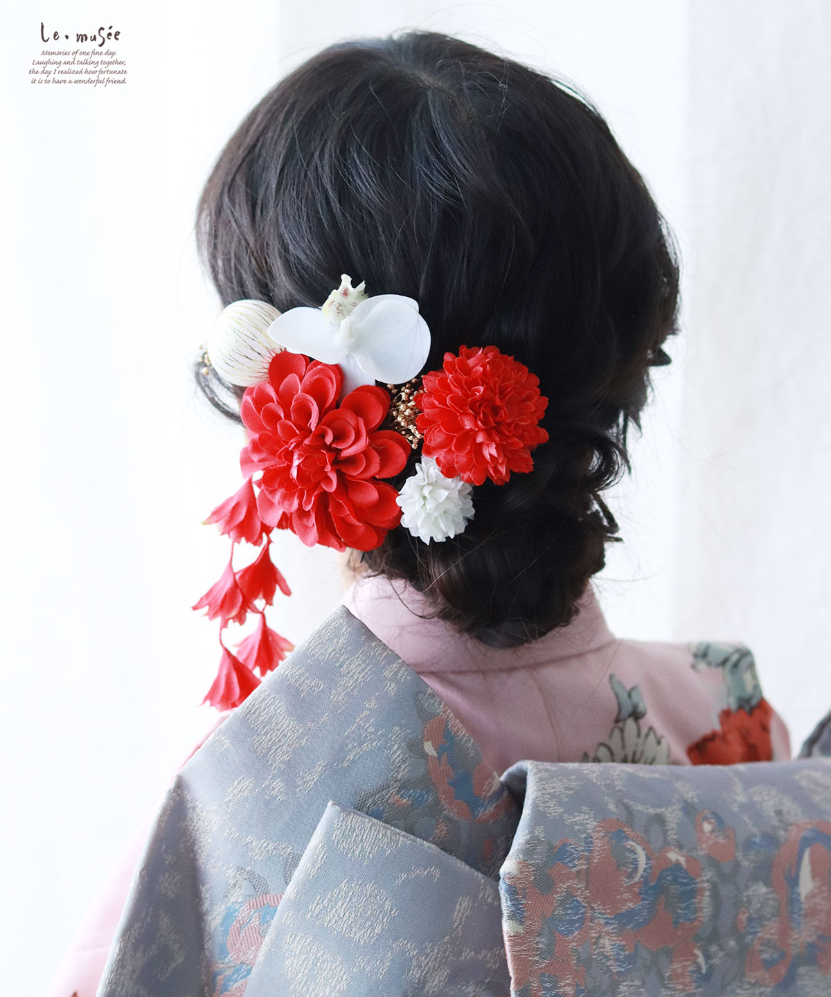 七五三 髪飾り 紅白の和装かみかざり | 753 花 ヘッドドレス 3歳