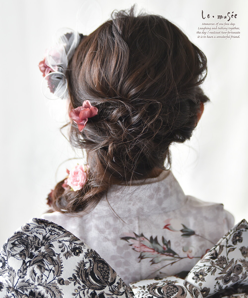 七五三 髪飾り チュール飾り ボルドー | チュール 753 花 ヘッドドレス