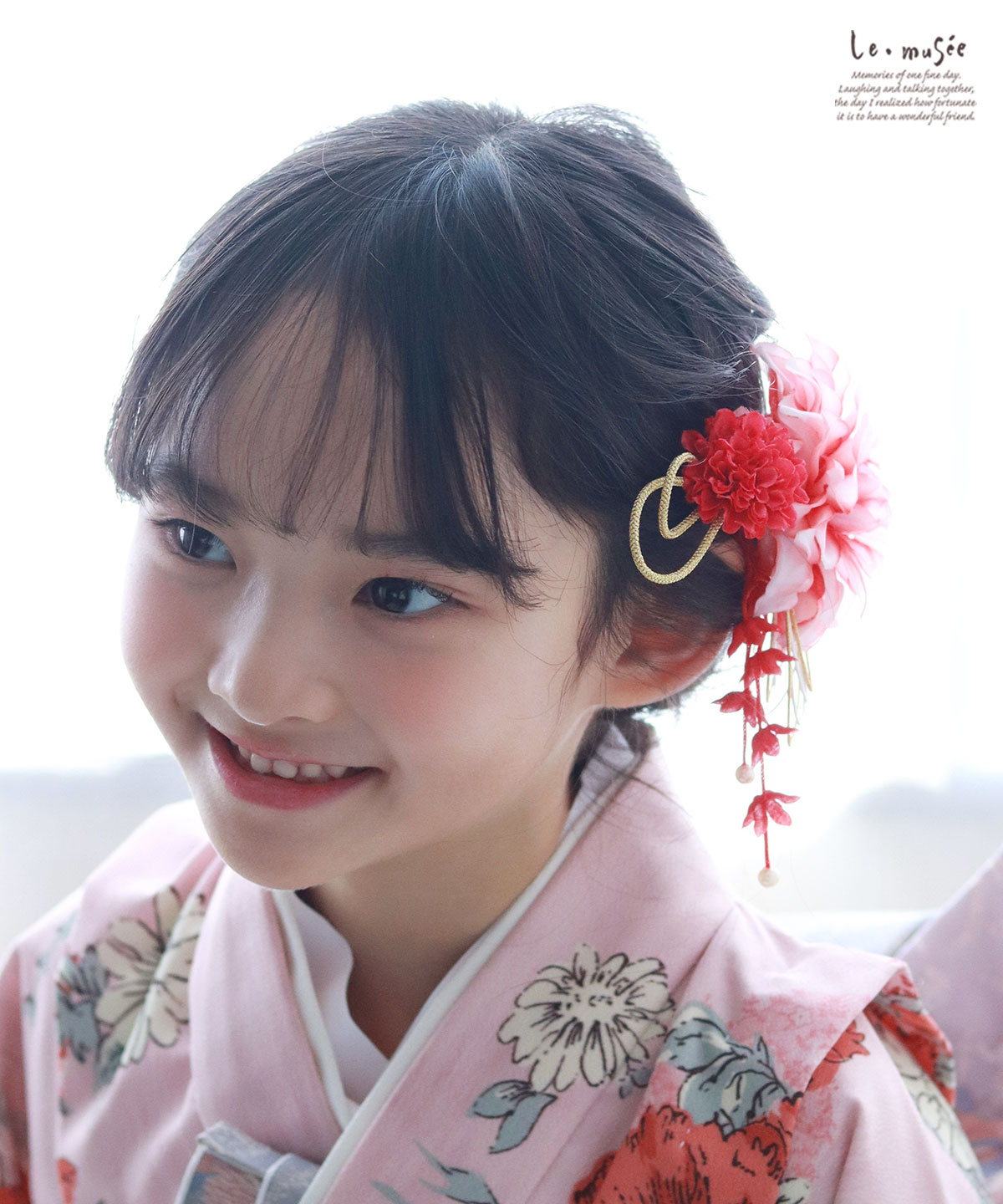 七五三 髪飾り オーロラ | ダリア ピンク 赤 水引き 753 花 ヘッド
