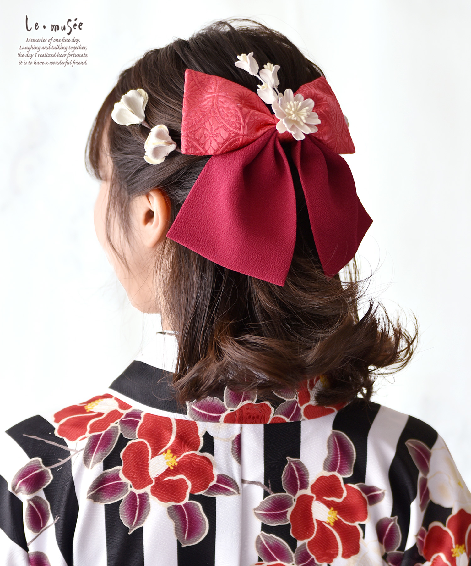 袴 髪飾り 卒業式 ツートーン リボン & 小花 | 花 ちりめん ハイカラ 