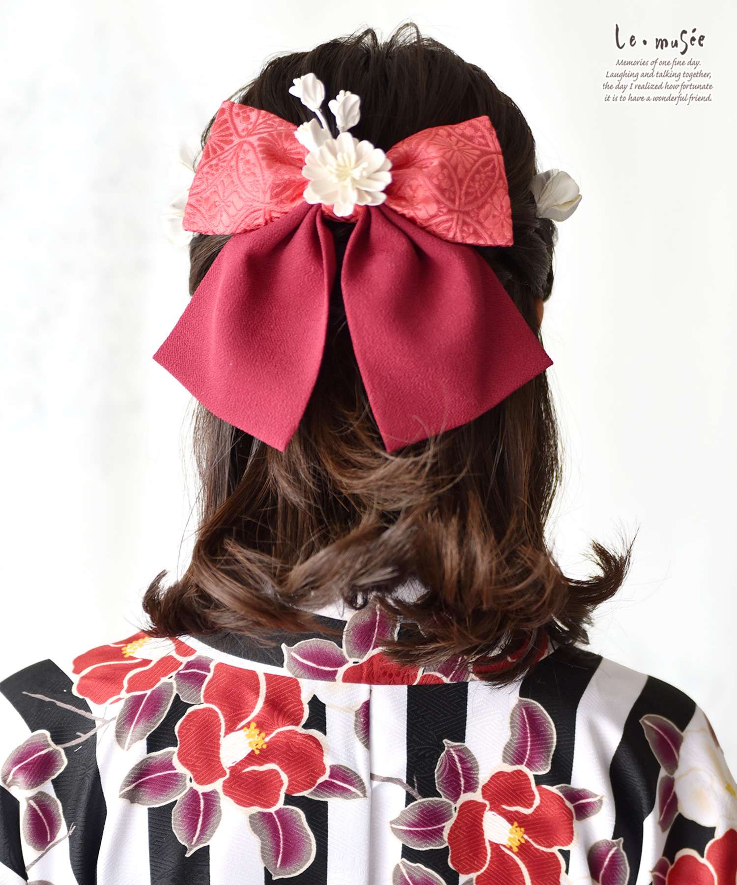 袴 髪飾り 卒業式 ツートーン リボン & 小花 | 花 ちりめん ハイカラ