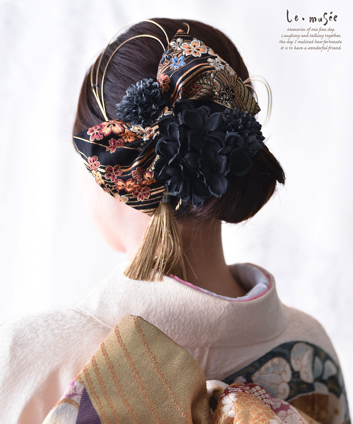 袴 髪飾り 卒業式 水引 リボン リボン飾り ブラック & グレー | 黒 花