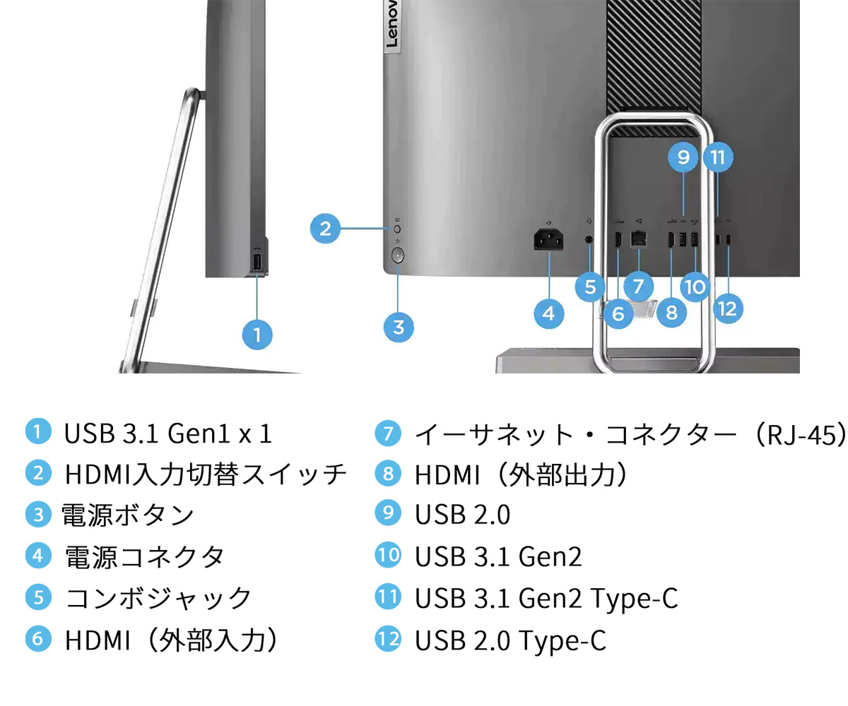 Lenovo デスクトップパソコン Lenovo IdeaCentre AIO 570i：Core i7-12700H搭載 16GBメモリー 1TB  SSD Officeなし Windows11 23.8型 FHD グレー