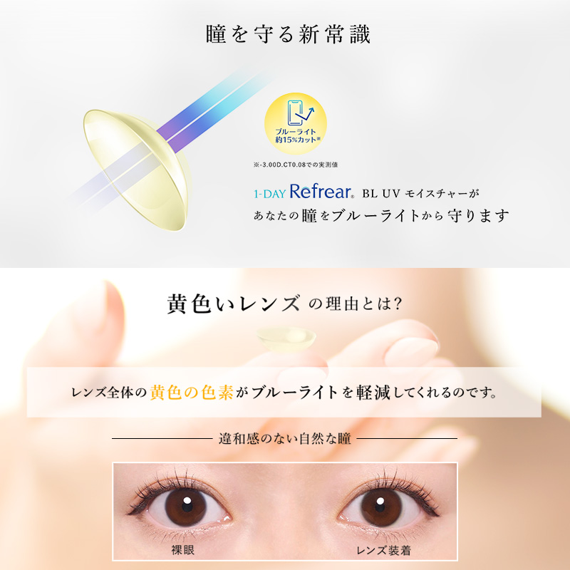 ワンデーリフレア ブルーライトカット 1日使い捨て クリア コンタクト 