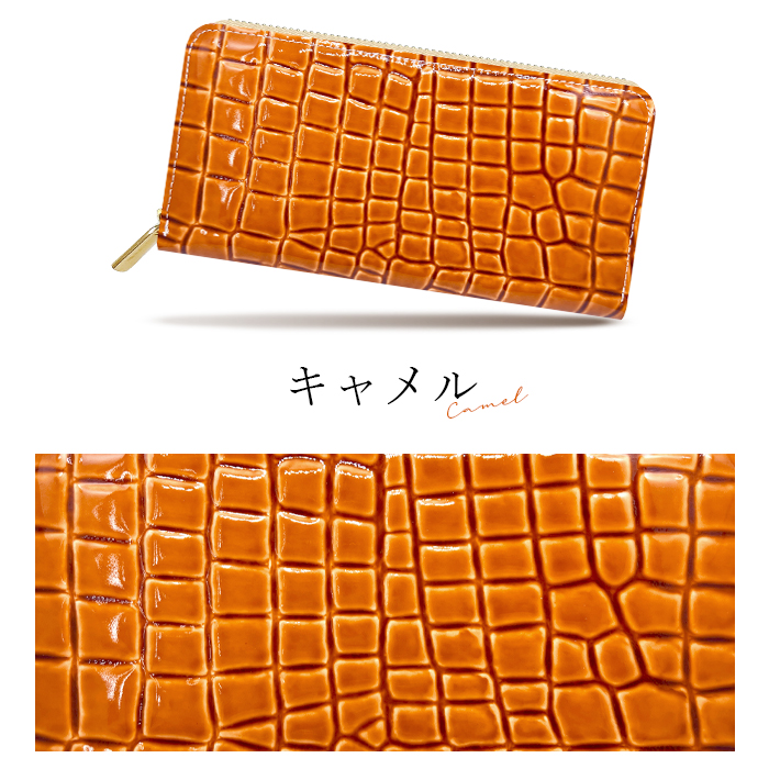 クロコダイル 本革★パッチワーク★ ラウンド 長財布 　お洒落なオレンジ MGSABLE 長財布 クロコダイル 本物 レディース メンズ 本革 ラウンド