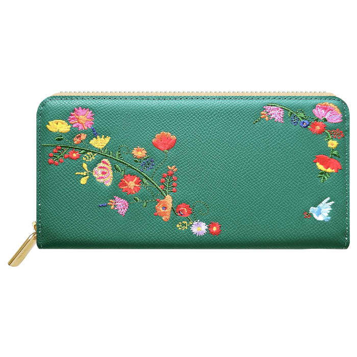財布 長財布 レディース 本革 花刺繍 ラウンドファスナー サイフ
