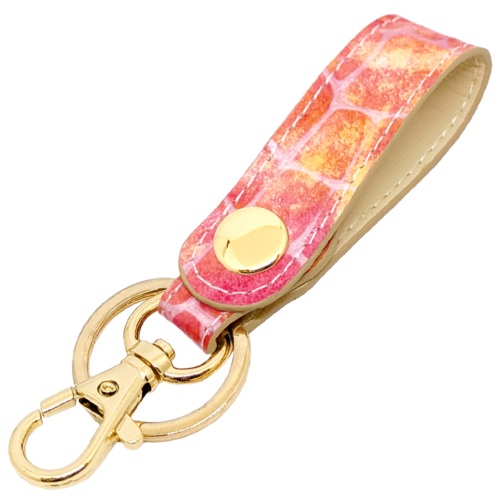 キーリング レディース 型押し 本革 バッグチャーム キーホルダー