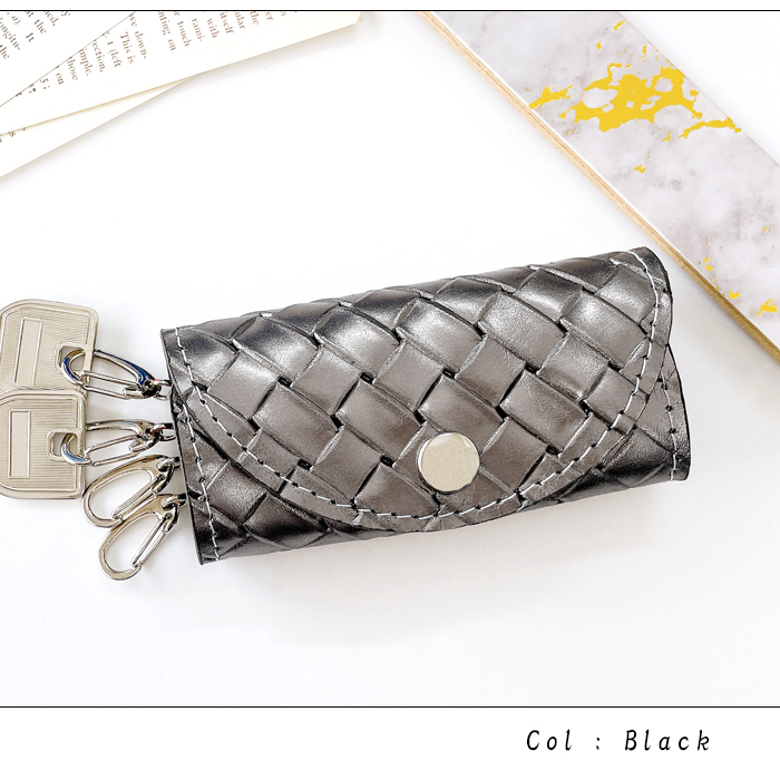 キーケース レディース 本革 メタリック編み込み スマートキー 三
