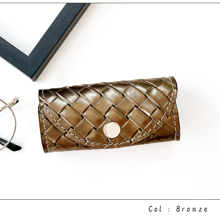 キーケース レディース 本革 メタリック編み込み スマートキー 三